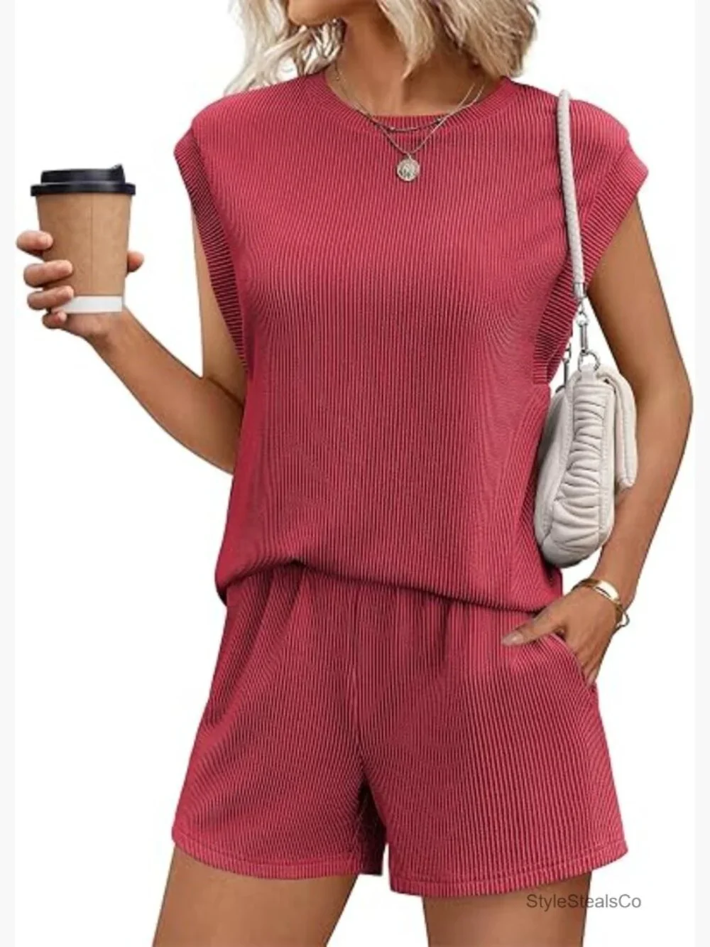 Women's Two Piece Lounge Shorts Set Cap Sleeve Crewneck Matching Outfit with